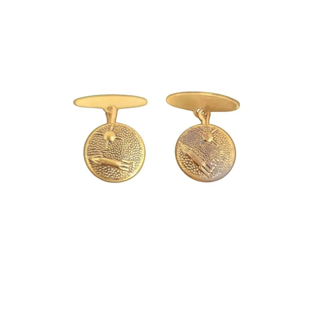 Vintage Space Age Rocket Ship Gold-Tone Round Cufflinks 60s